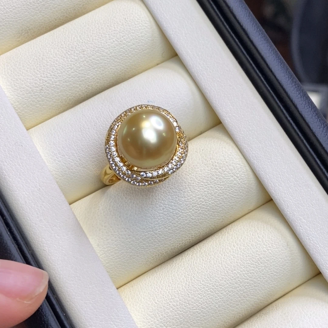 戒圈银S925镀金镶嵌海水珍珠特价