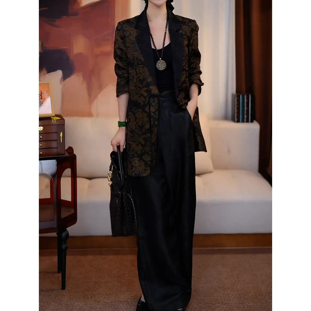 轻奢气场强大两件套2025秋新洋气印花宽松遮肉通勤西装外套休闲裤