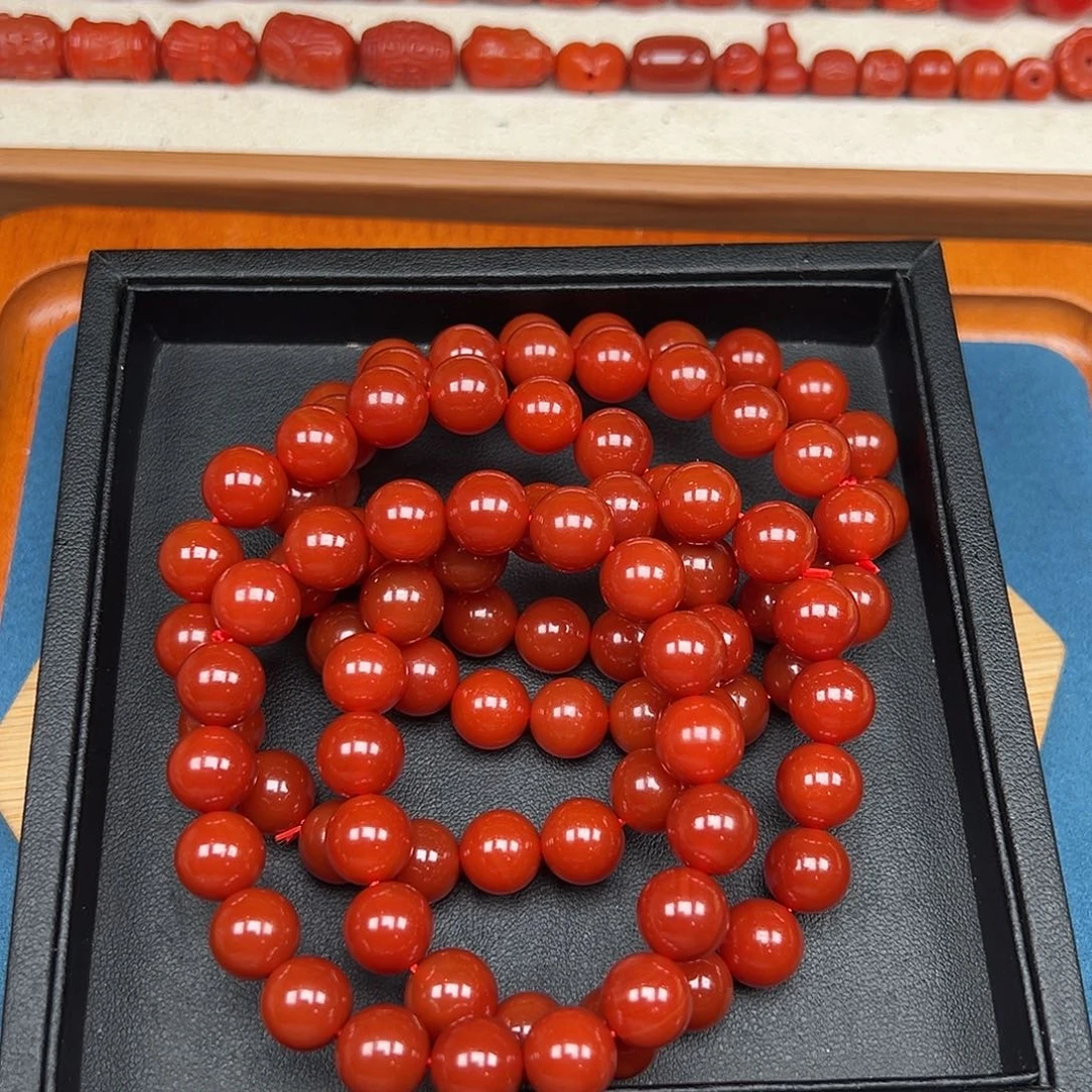 南红玛瑙未镶嵌卡10瓦西料圆珠手串一条