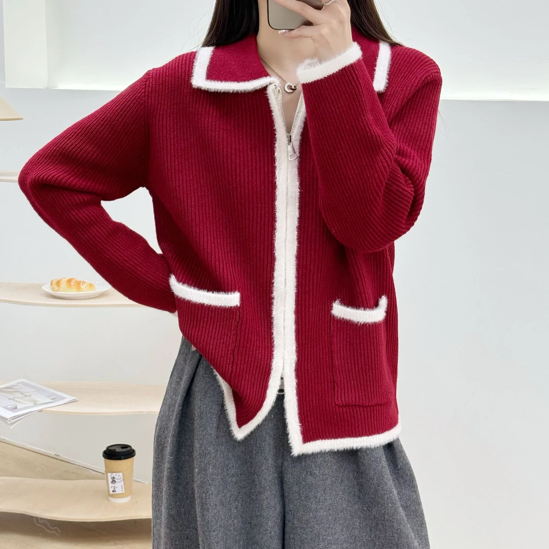 300#新款方领开衫休闲长袖针织衫1 12