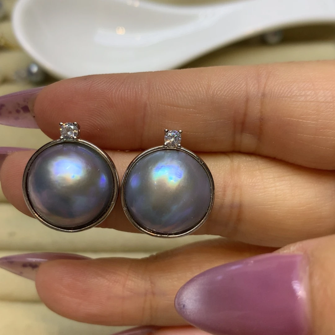 耳饰拼合珍珠（马贝珠）银S925镶嵌