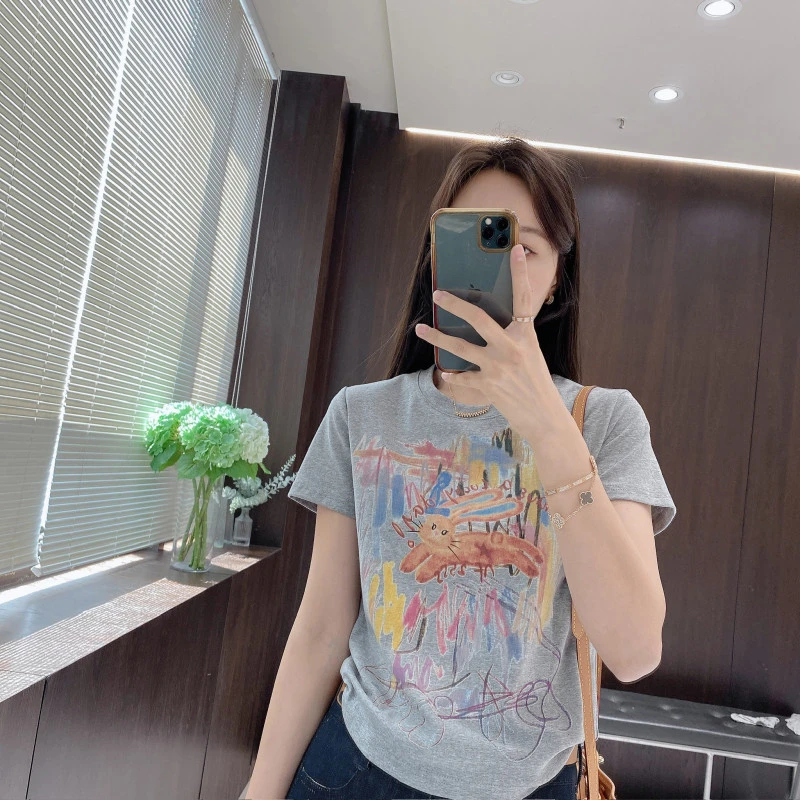 IMFLY金小金自制女装 T恤DYW9157夏季圆领甜酷彩色涂鸦印花短袖