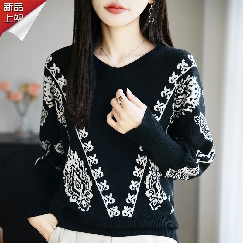 哥弟阿玛施正品2025新款桑蚕羊毛长袖针织衫重工提花显瘦百搭毛衣