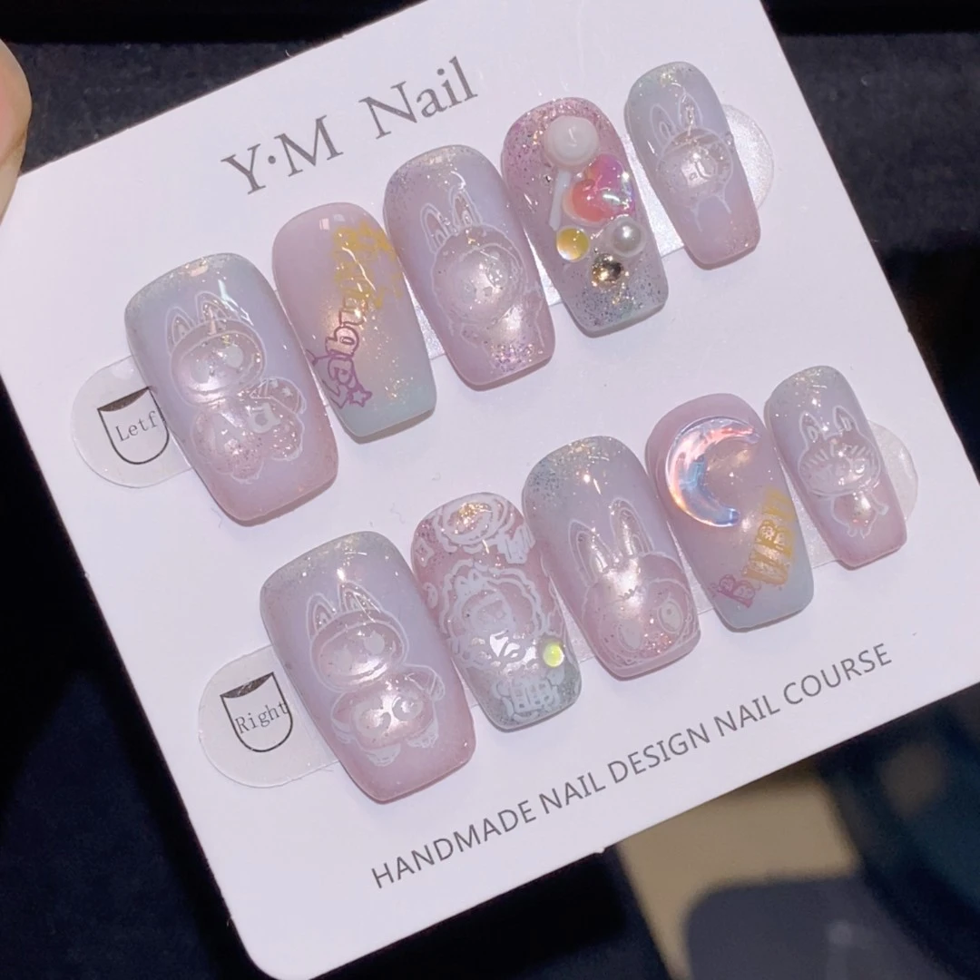 【星空派对】拉布布猫眼穿戴甲3D立体纯手工穿戴美甲长短