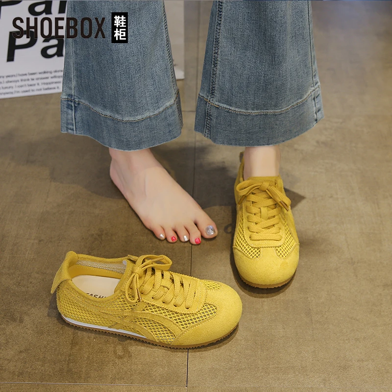 SHOEBOX鞋柜平底阿甘鞋女2025新款夏网面透气薄款轻便休闲运动鞋
