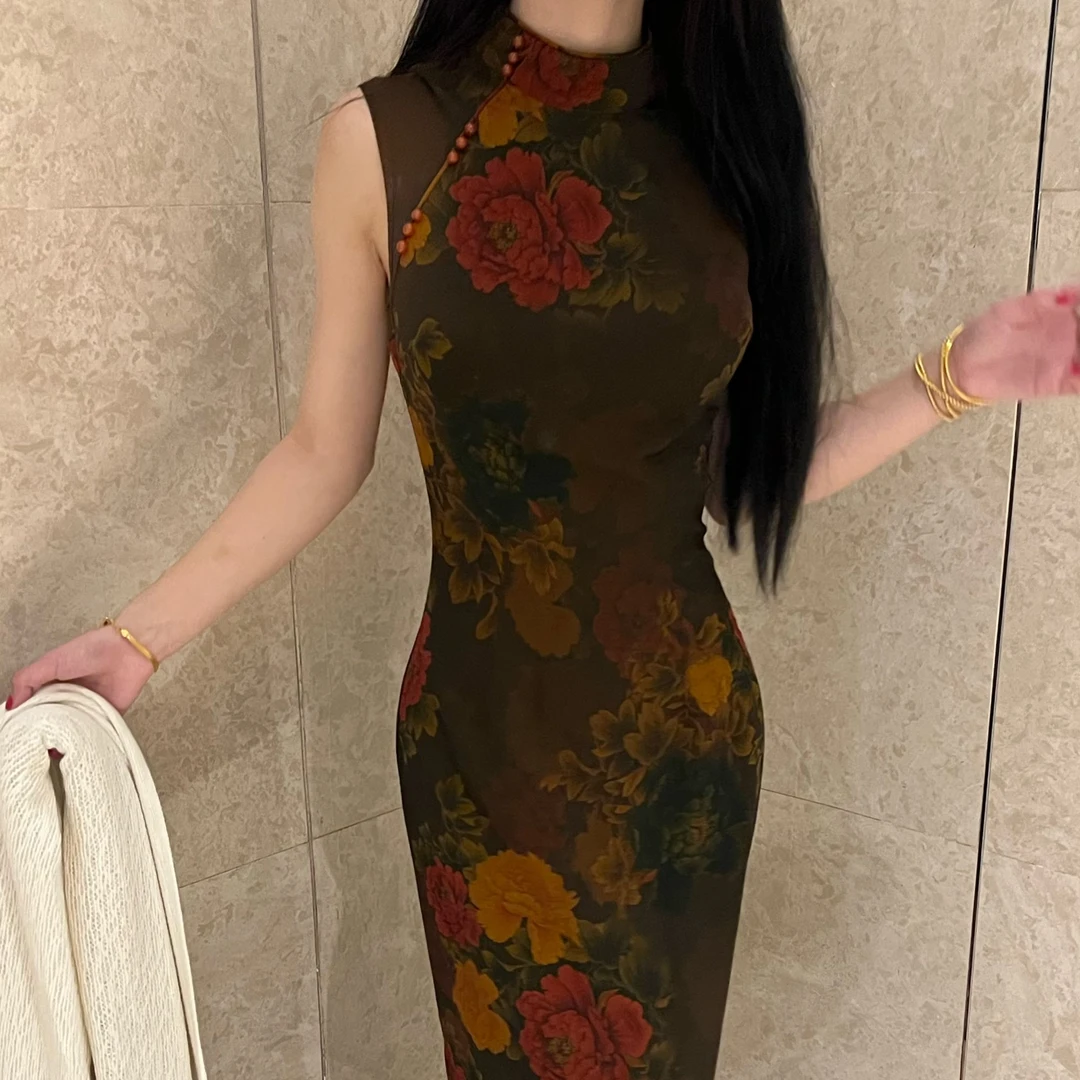 画报夫人原创自制新中式国风改良港工旗袍连衣裙  港工牡丹吟