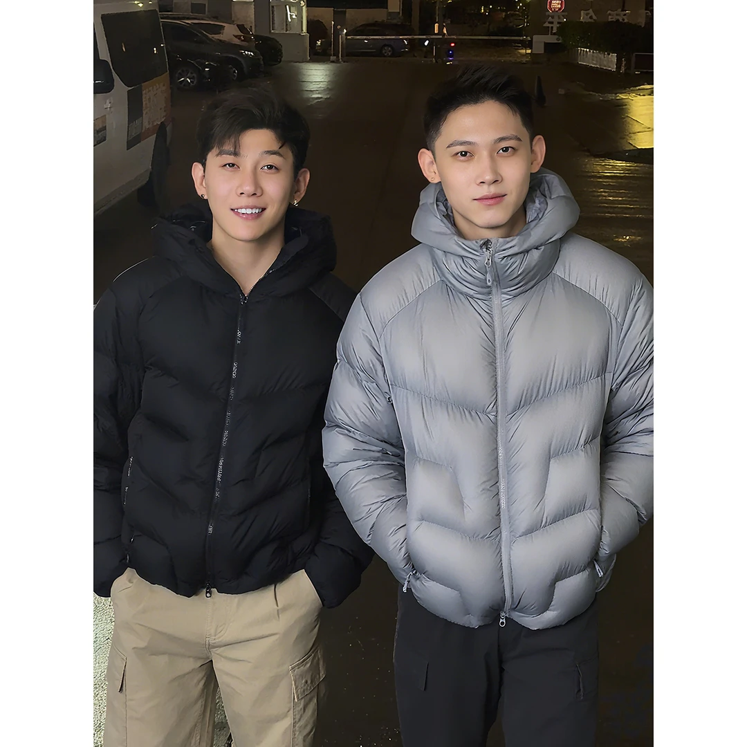 黑色轻薄棉服男款冬季高级感连帽外套户外运动加厚保暖防寒棉衣潮