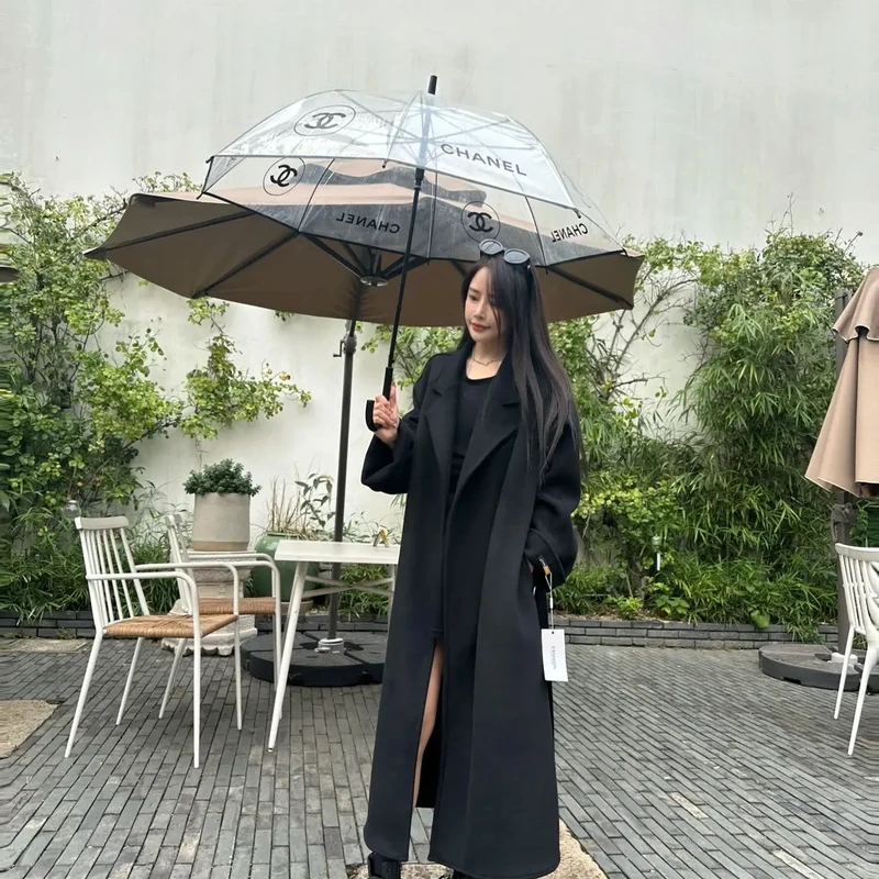 2024YM新款时尚韩版双面呢大衣百搭中长款风衣女极简风毛呢外套