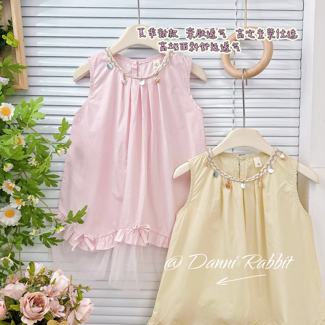 【Dannirabbit】*夏季新品纯色蝴蝶夹蕾丝花边女童连衣裙*X-8020