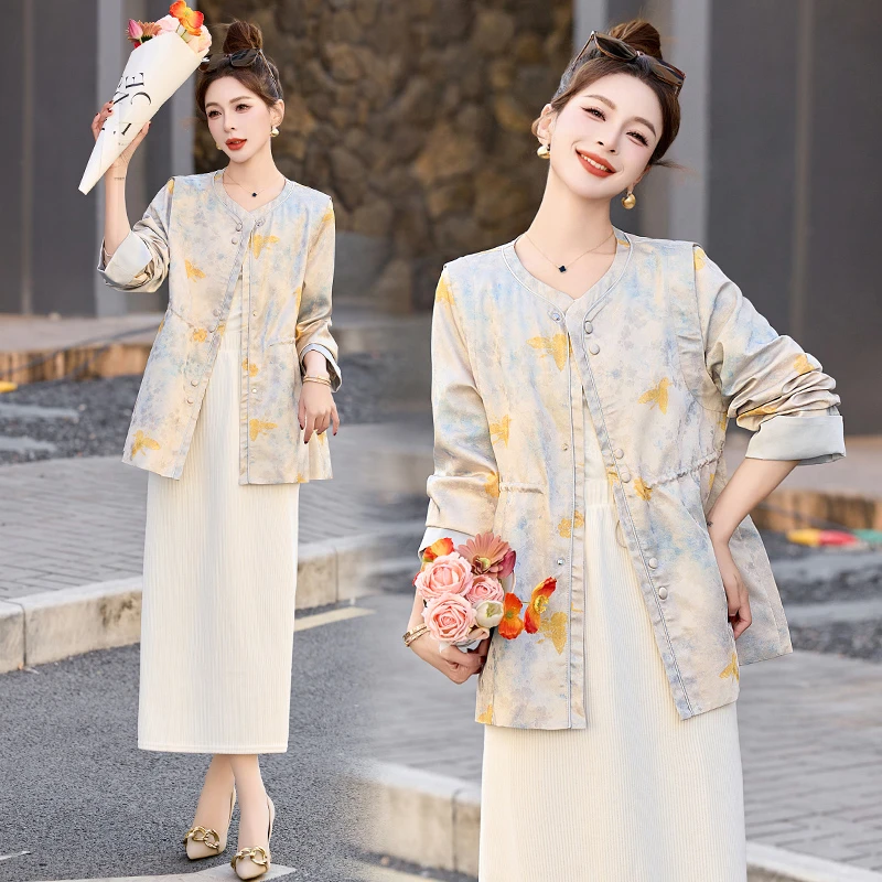 新中式国风提花短外套女2025春季新款时尚高端设计感撞色长袖上衣