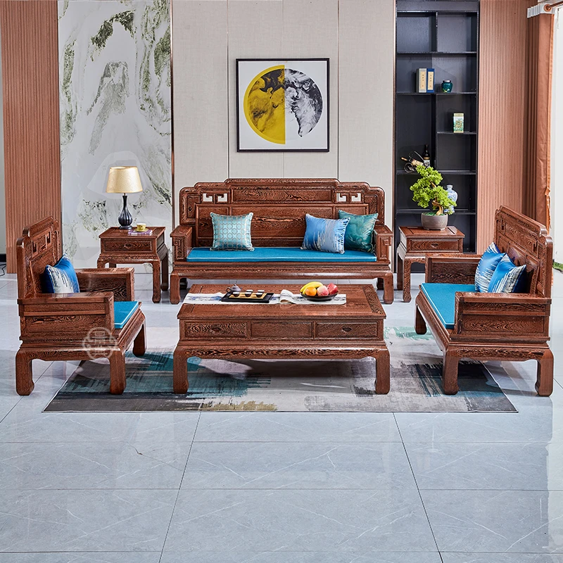 国色天香鸡翅木沙发客厅组合 三人位古典沙发实木沙发