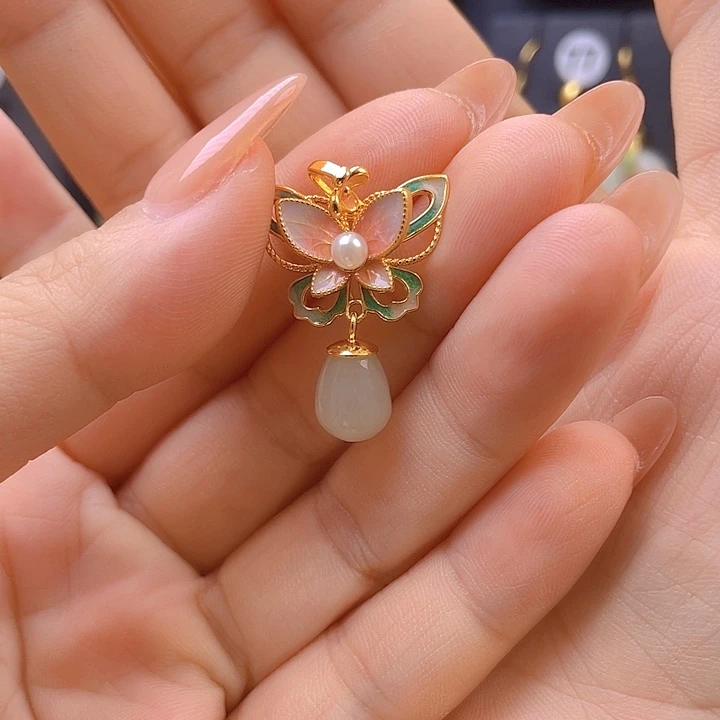 颈饰银S925镀金镶嵌和田玉