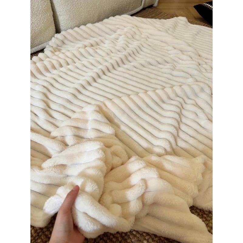 【米杏抽条毯】150*200 加厚休闲毯单人毛毯盖毯厚多功能绒毯卧室