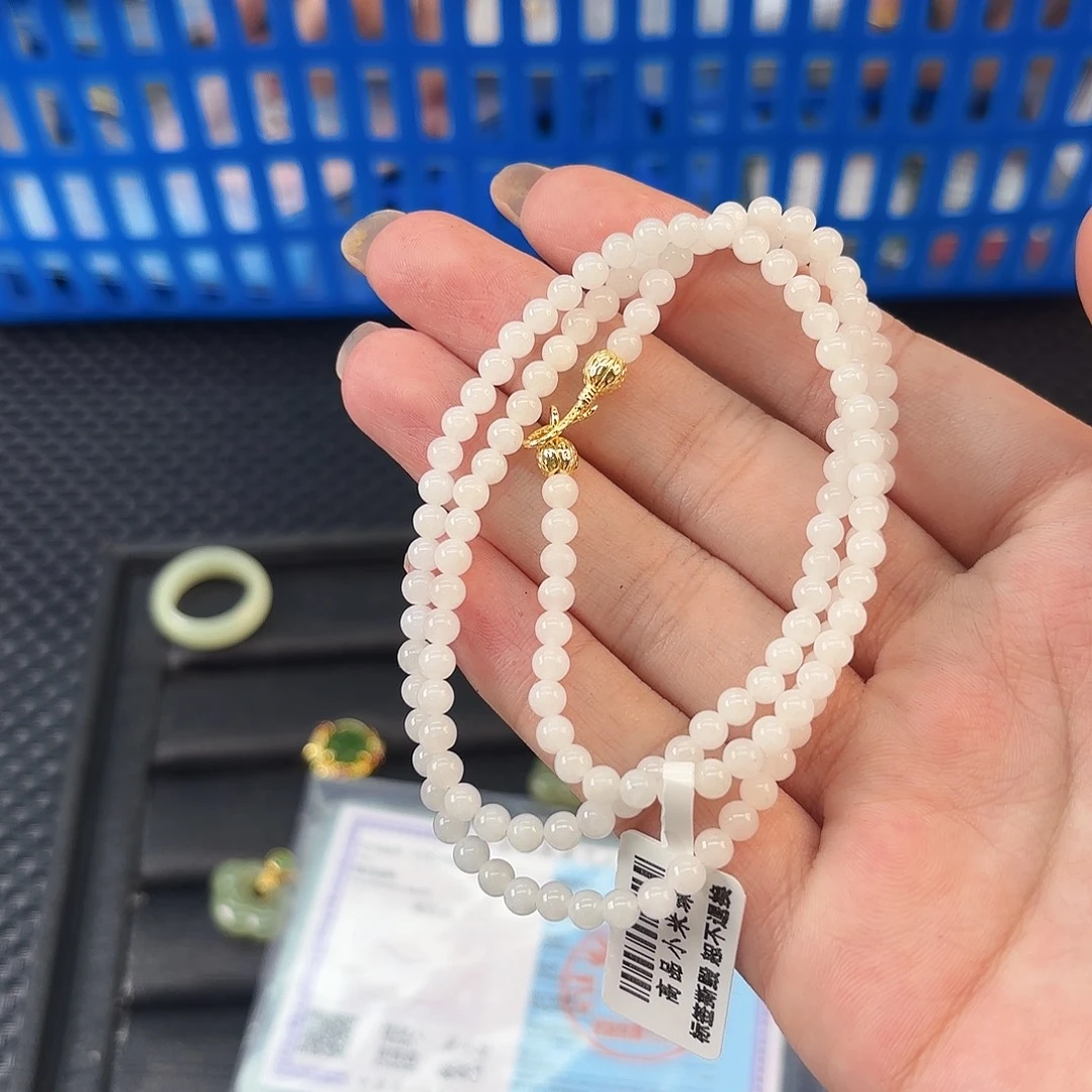和田玉未镶嵌颈饰白玉小米珠卡4