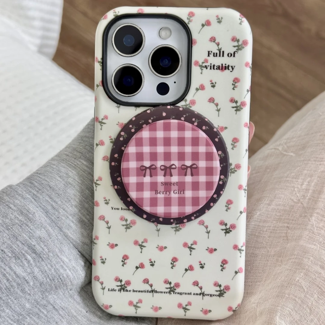 苹果适用小碎花磁吸支架菲林二合一多款手机保护套防摔手机壳