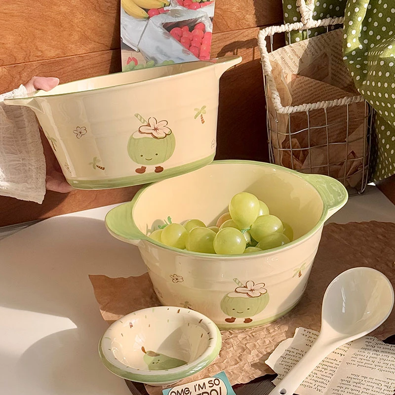 【十英寸】陶瓷大汤碗釉下彩可爱少女心家用餐具大容量螺蛳粉双耳碗