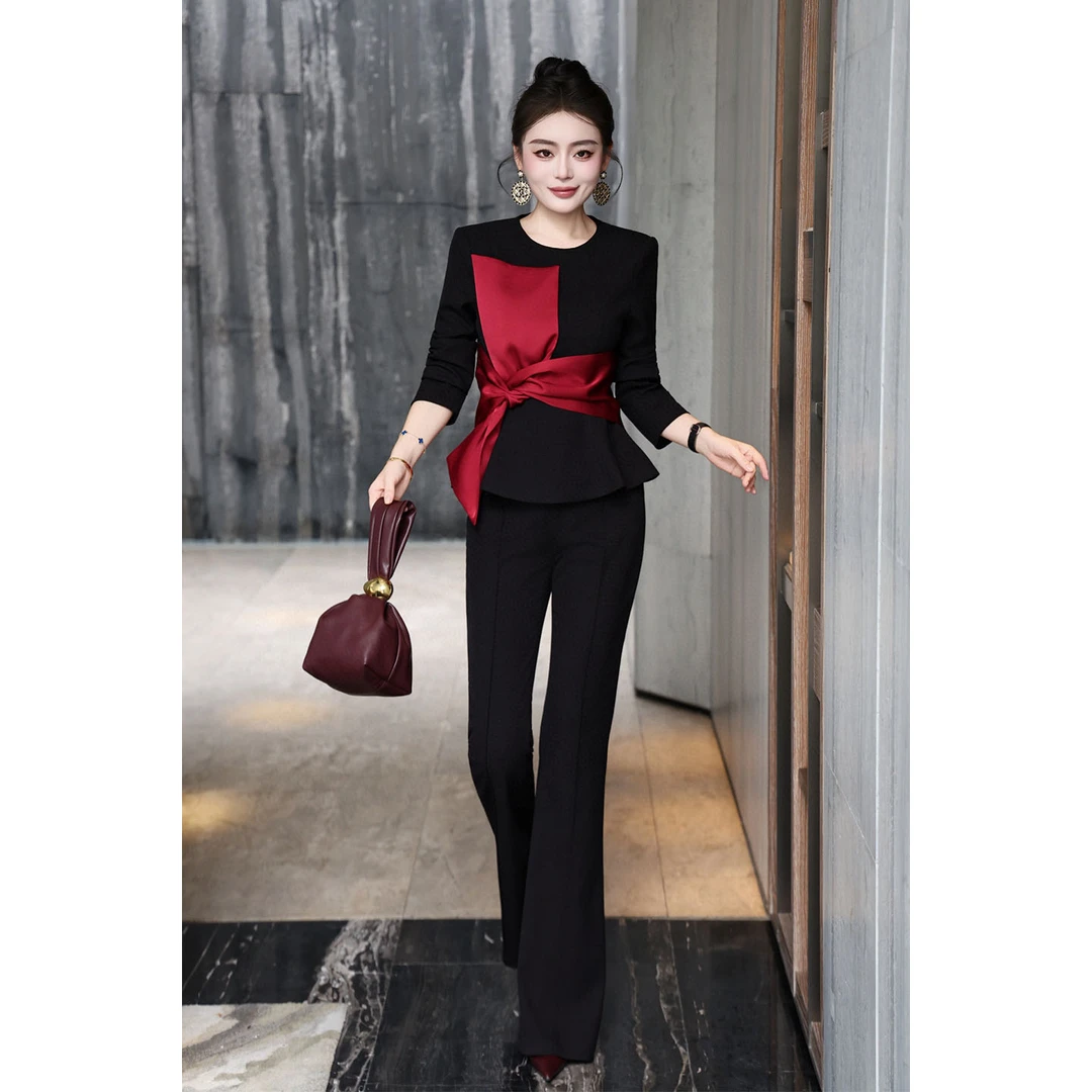 2025早秋时尚套装秋季法式设计感洋气撞色修身正装优雅两件套女装