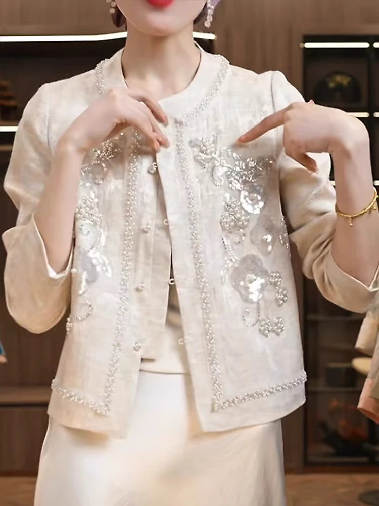 新中式国风复古盘扣重工钉钻刺绣短高级感外套