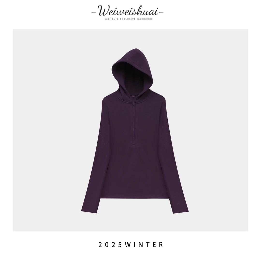 【广州微姐】秋冬季时尚百搭加绒保暖长袖德绒连帽打底衫3183