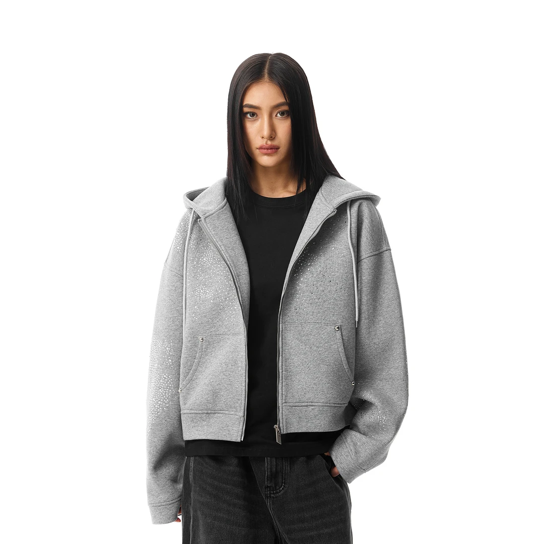 FDR官方店 空气层做旧烫钻开衫卫衣外套男女秋冬连帽宽松情侣上衣