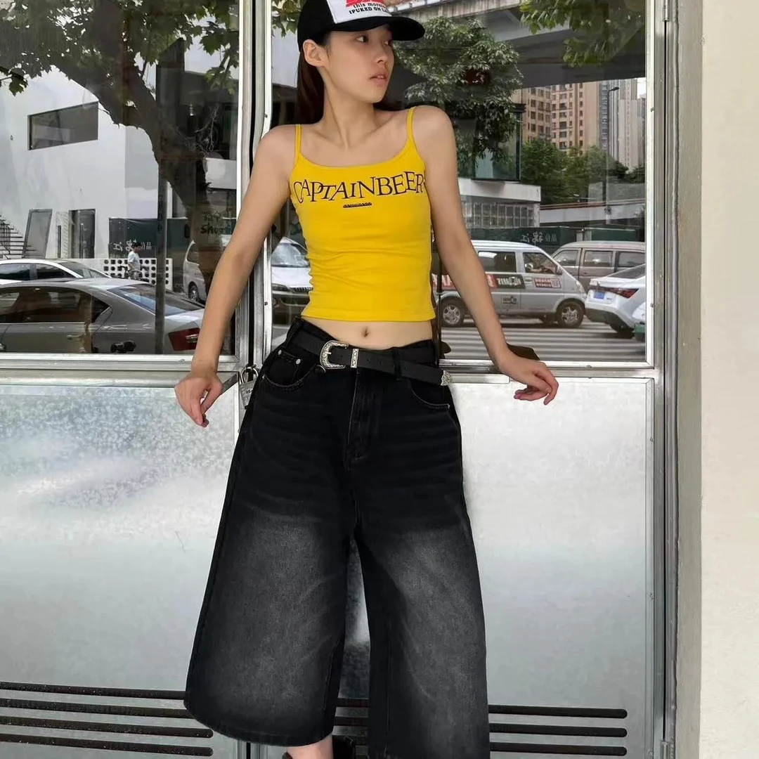 女士宽松大码七分牛仔裤潮流百搭款2025火爆显瘦磨破时尚高颜值