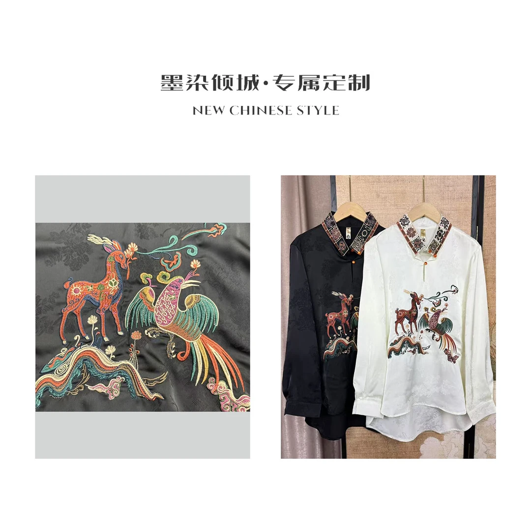 千椿·小衫-高定设计款刺绣黑白中长款衬衫