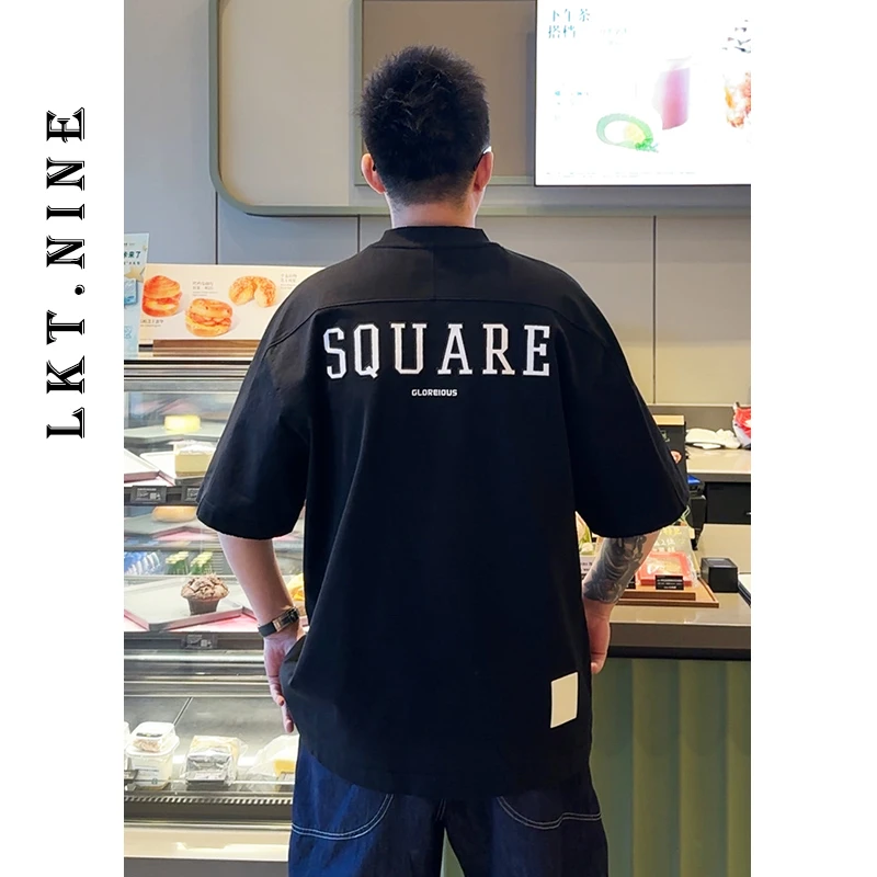 LKT.NINE美式潮牌字母刺绣重磅短袖男夏季宽松纯棉百搭高街T恤828