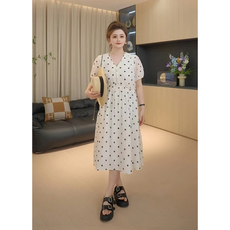 【胖佳佳】现货~月光诗 高品质波点连衣裙夏季气质长裙H625Q07065