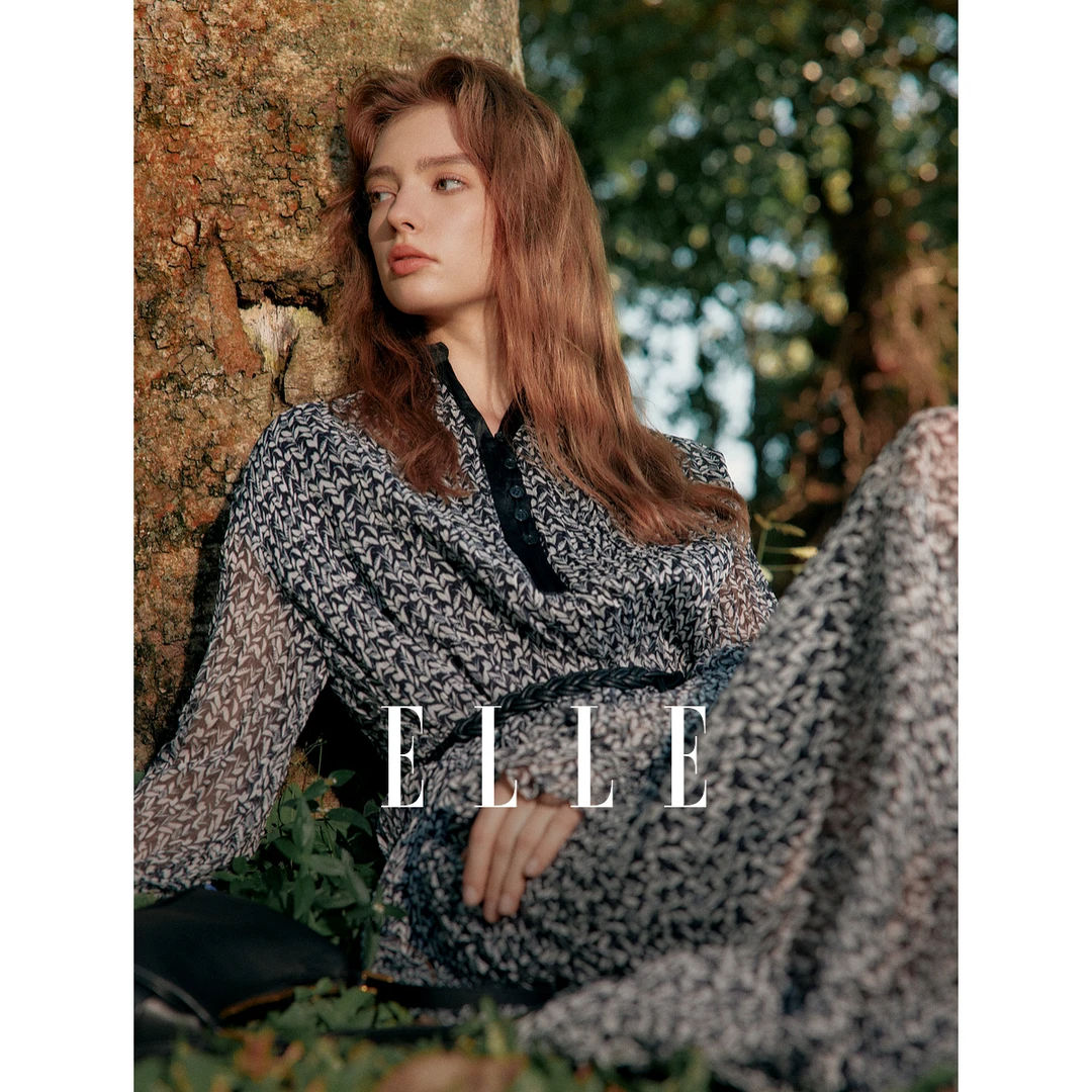 ELLE法式碎花设计感长袖连衣裙女2025春新款高级时髦气质EL50470