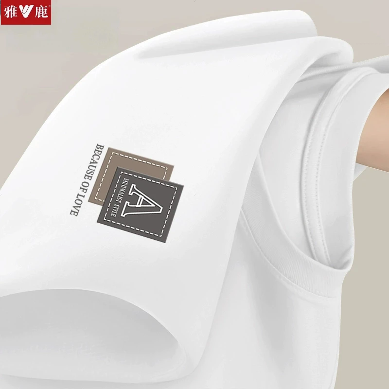 雅鹿男装男士夏季美式T恤痞帅街头男女同款重磅T印花短袖青年潮牌