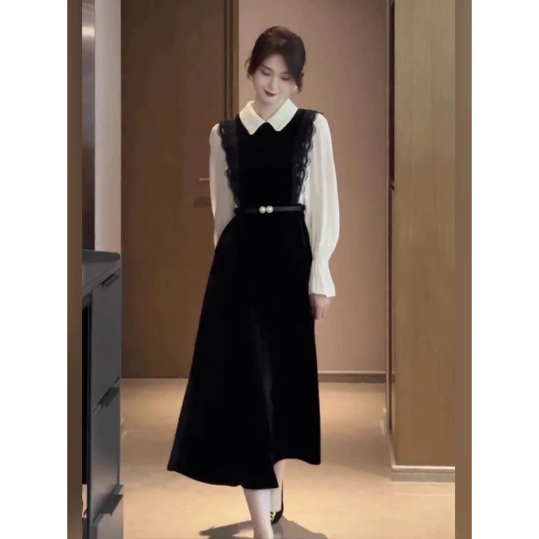 2025春季新款女装气质减龄轻熟风显瘦高级感假两件大衣内搭连衣裙