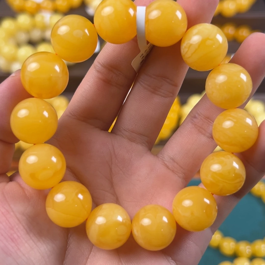 琥珀未镶嵌手链34.3g焦皮同料圆珠16mm hh