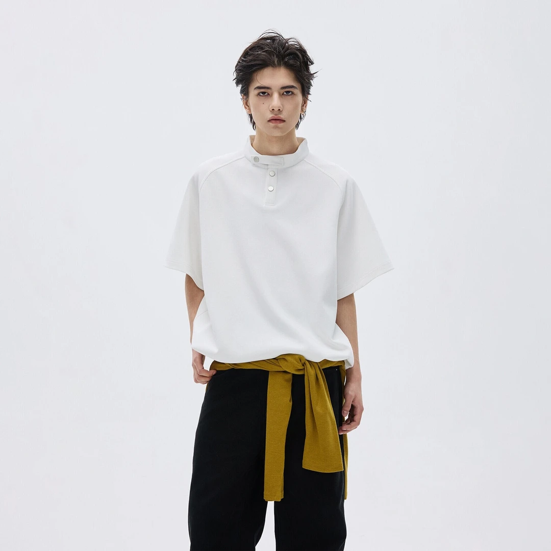 立领短袖T恤男士夏季新款cleanfit半袖潮牌休闲宽松上衣美式高级