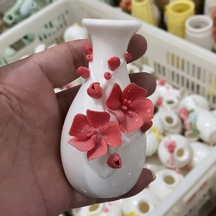 瓷片纯手工陶瓷花摆件1瑕