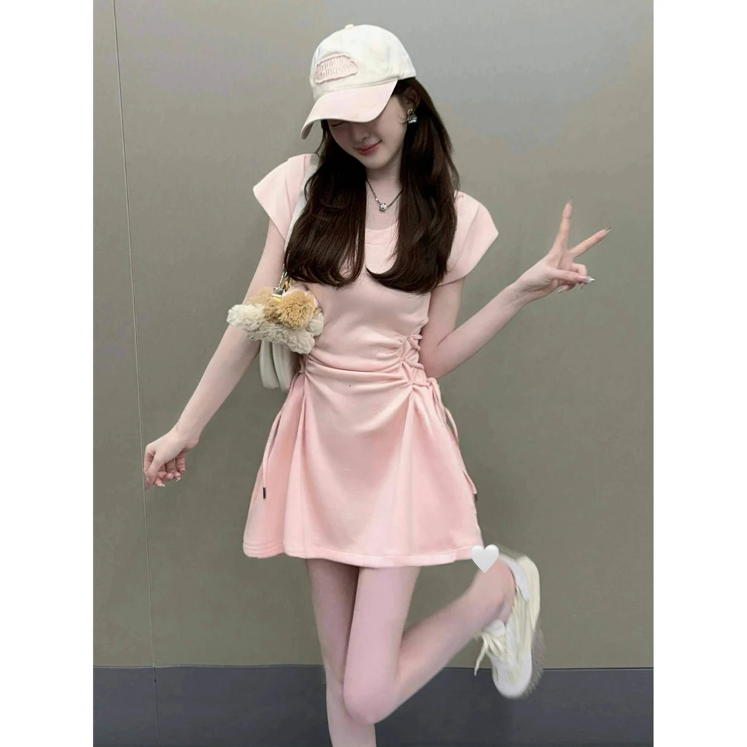 【腰精玩家】辣妹性感纯欲风小飞袖连衣裙设计感系带收腰显瘦短裙子