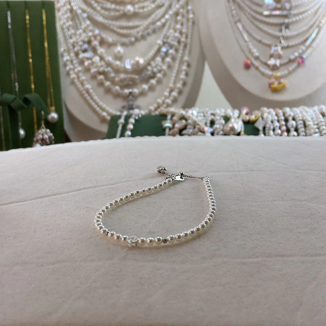 手绳银S925镶嵌淡水珍珠