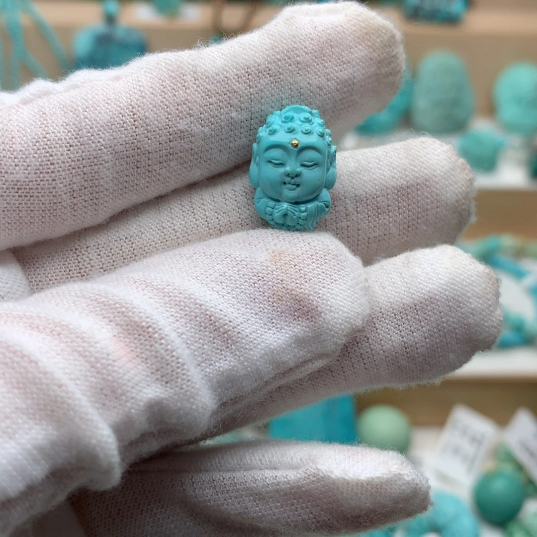 绿松石未镶嵌珠宝奇石高瓷蓝宝宝佛11*15.8mm