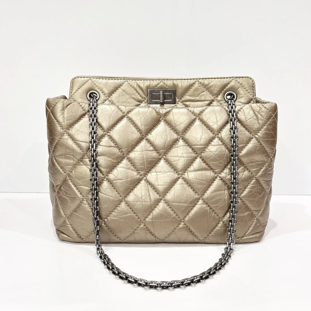 95新 Chanel/香奈儿 蔚蓝中古/2.55香槟金 17开