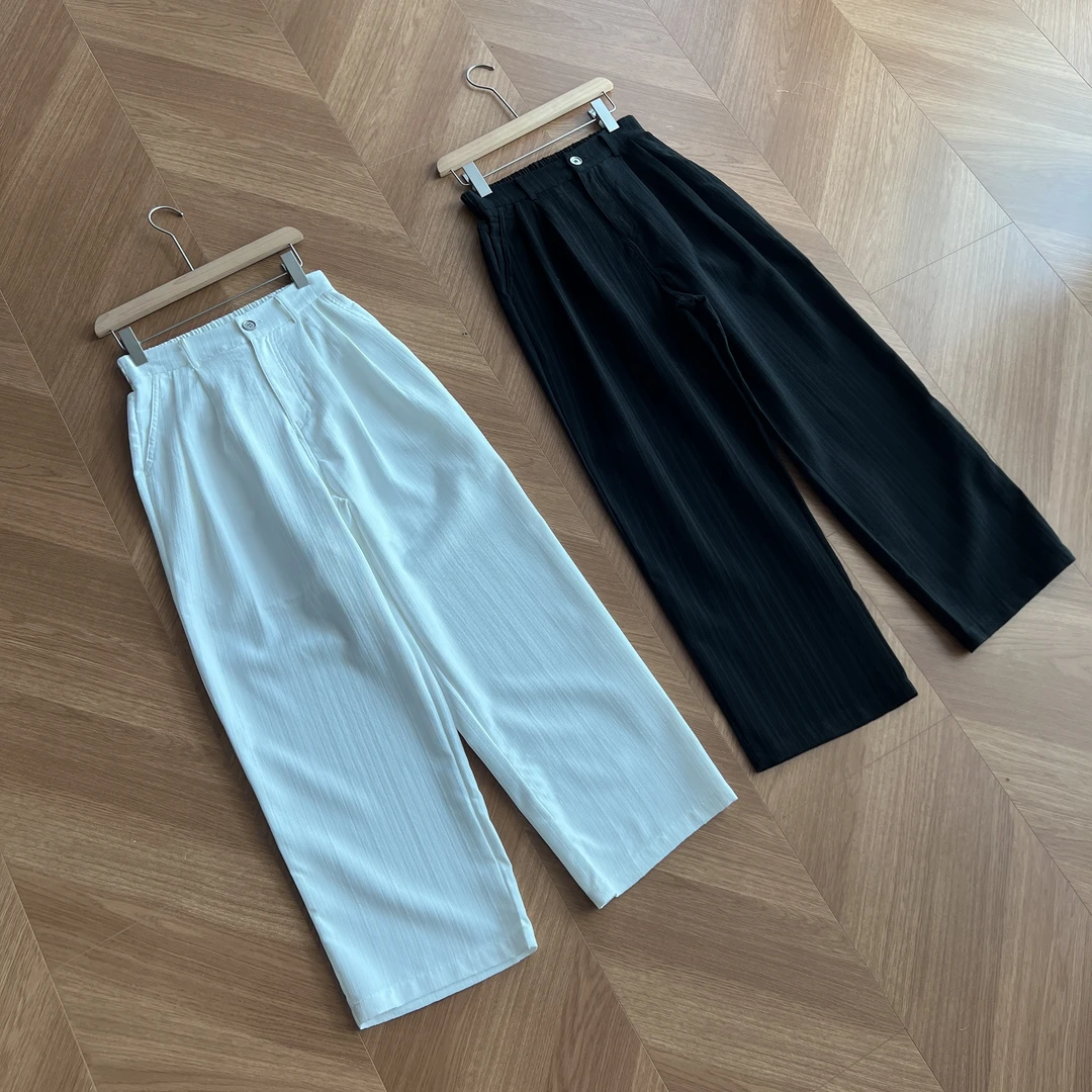【25FW】夏季松紧轻薄直筒长裤垂坠感免烫宽松直筒长裤透气百搭裤子