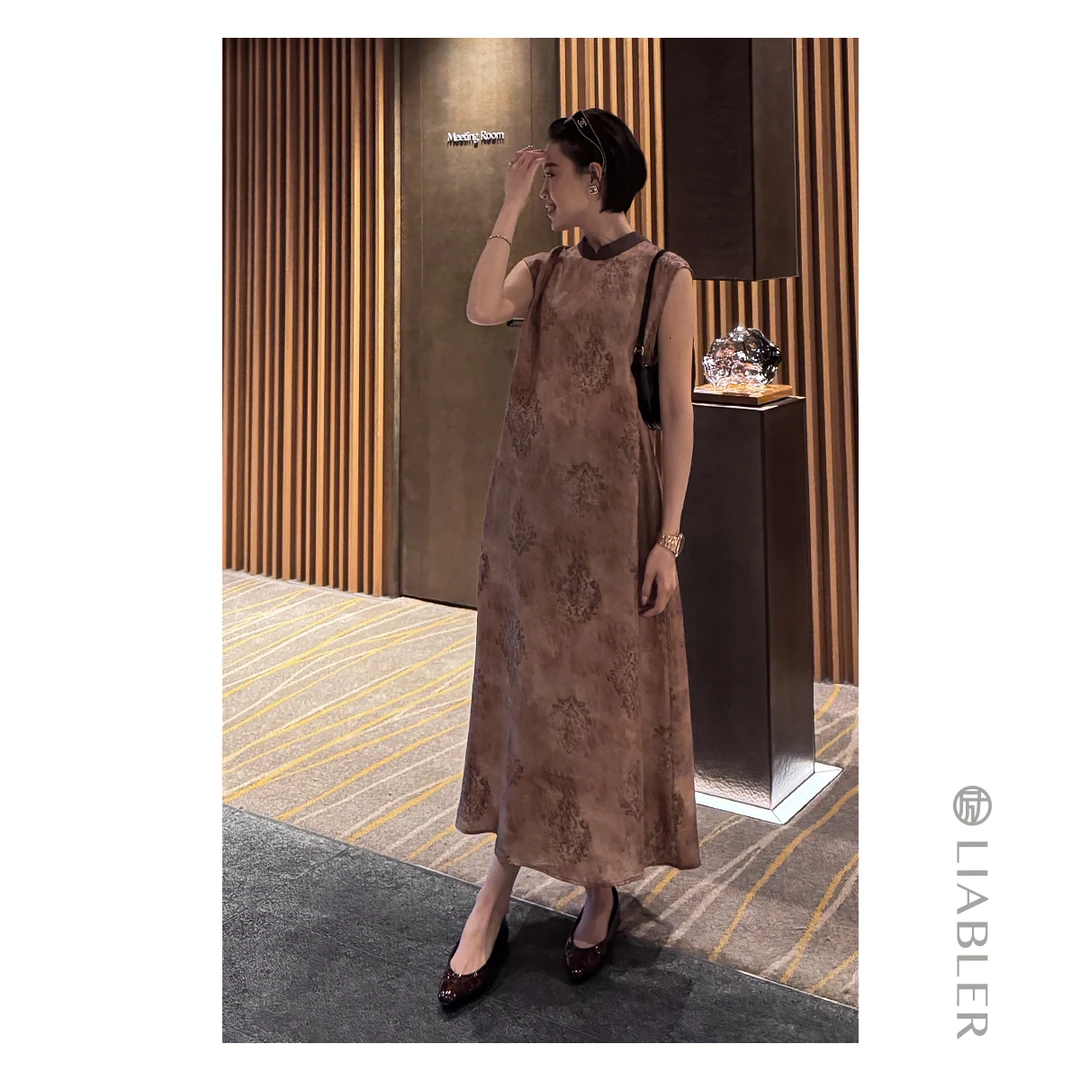 LIABLER/励 C25春夏禅意小盖袖后绑带复古中国风连衣裙 LSS25294D
