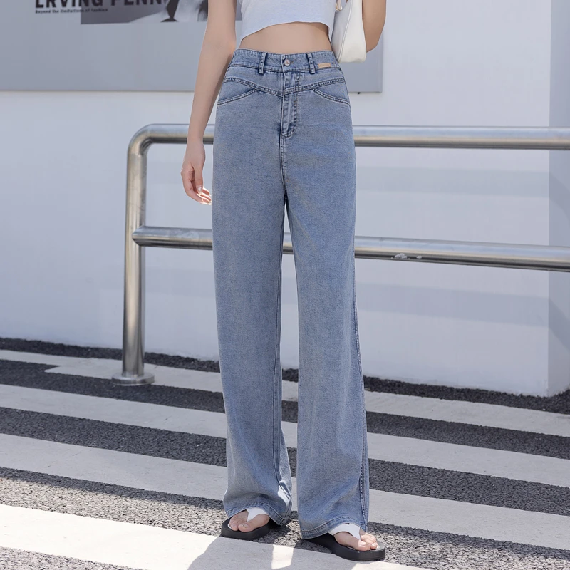 【三言优选】莱赛尔天丝牛仔裤女冰丝垂坠显瘦阔腿裤N615