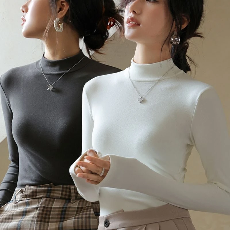 秋装女款爆款2025新款立领打底衫女高领长袖百搭T恤洋气上衣女