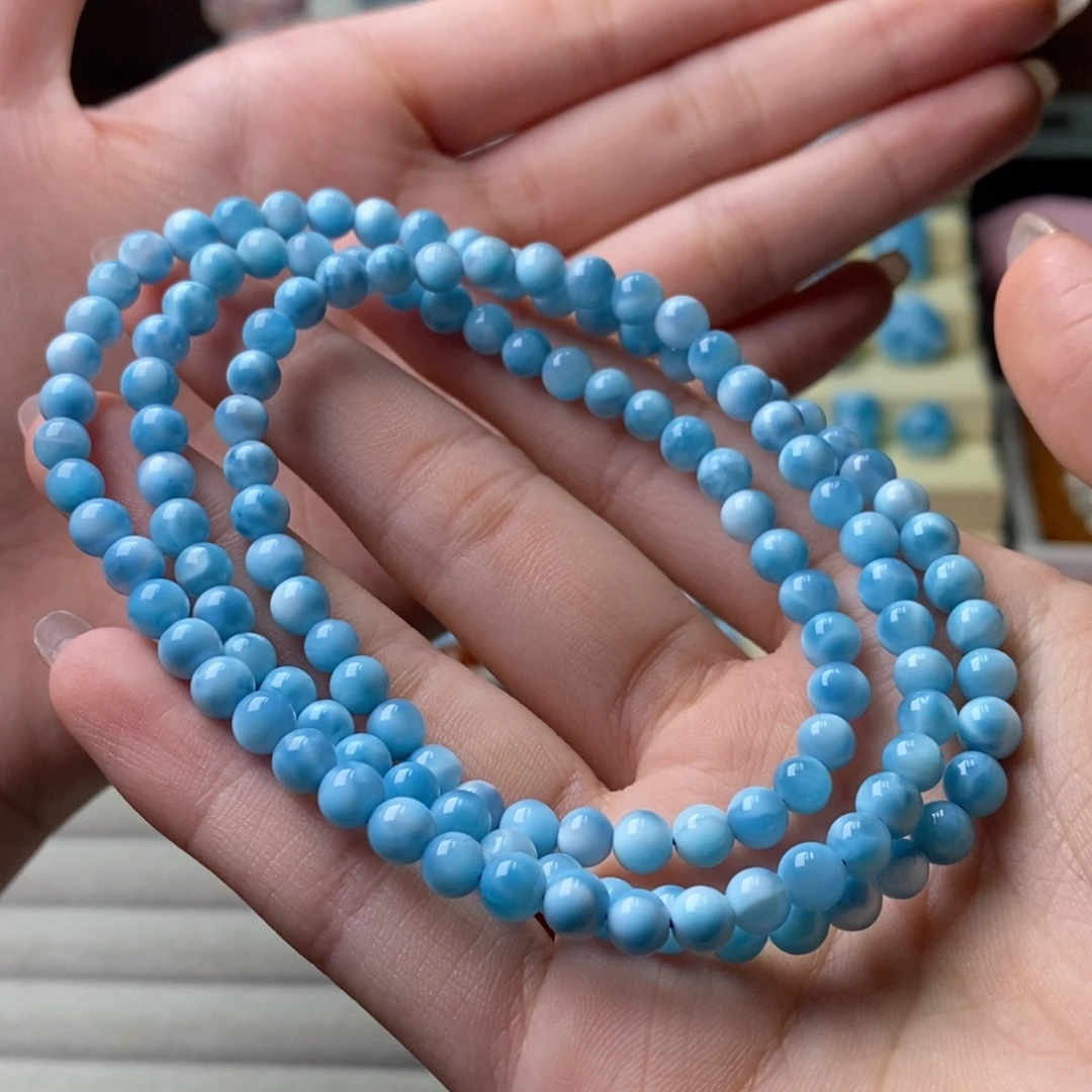 针钠钙石（海纹石）未镶嵌手串艳蓝多圈手串