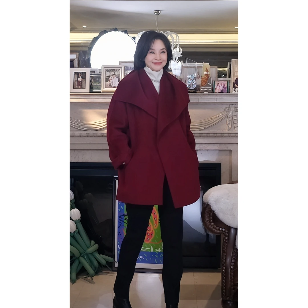 我是摩羯 华灯初上 100支羊毛山羊绒大翻领系带中长款双面呢大衣