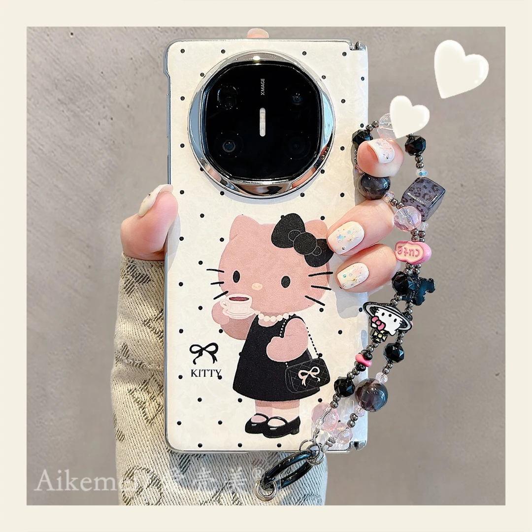 适用华为mateX6折叠屏手机壳MateX5典藏版电镀白底X3皮质波点kt猫