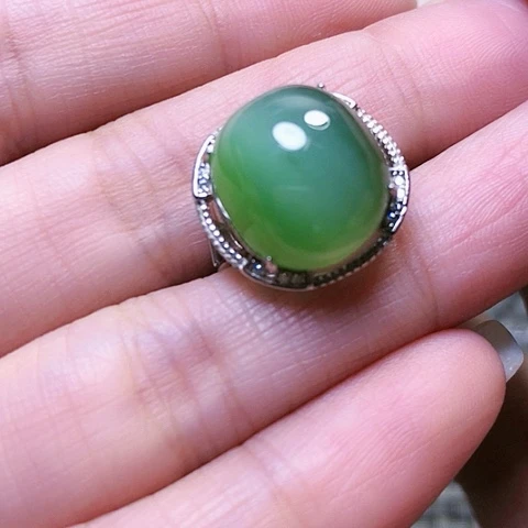 和田玉戒指银S925镶嵌