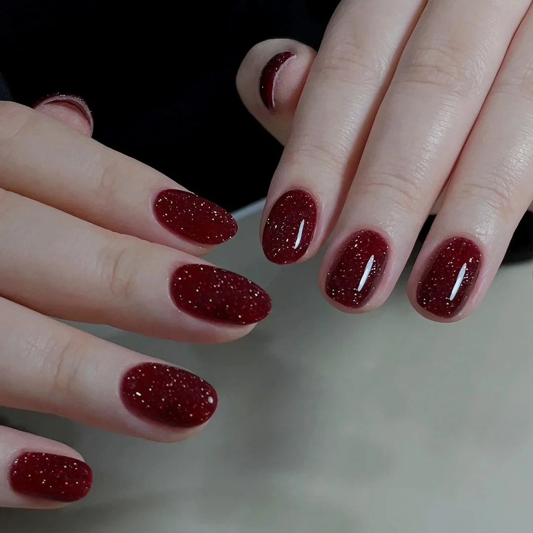 【ES1281碎钻红包红】半固化凝胶uv半烤美甲贴指甲贴片照灯变硬