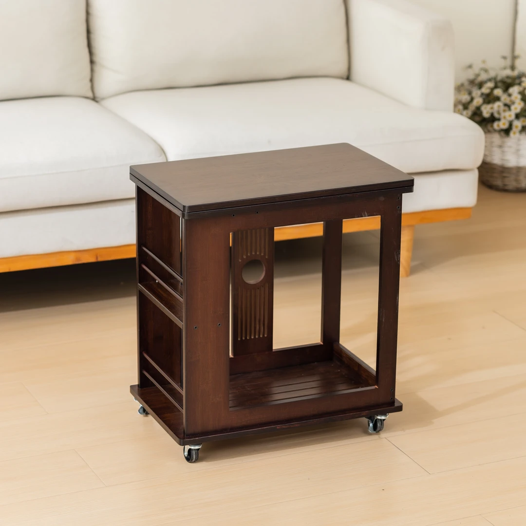 边几茶几可移动沙发边柜小户型折叠推车客厅置物架实木中古小桌子