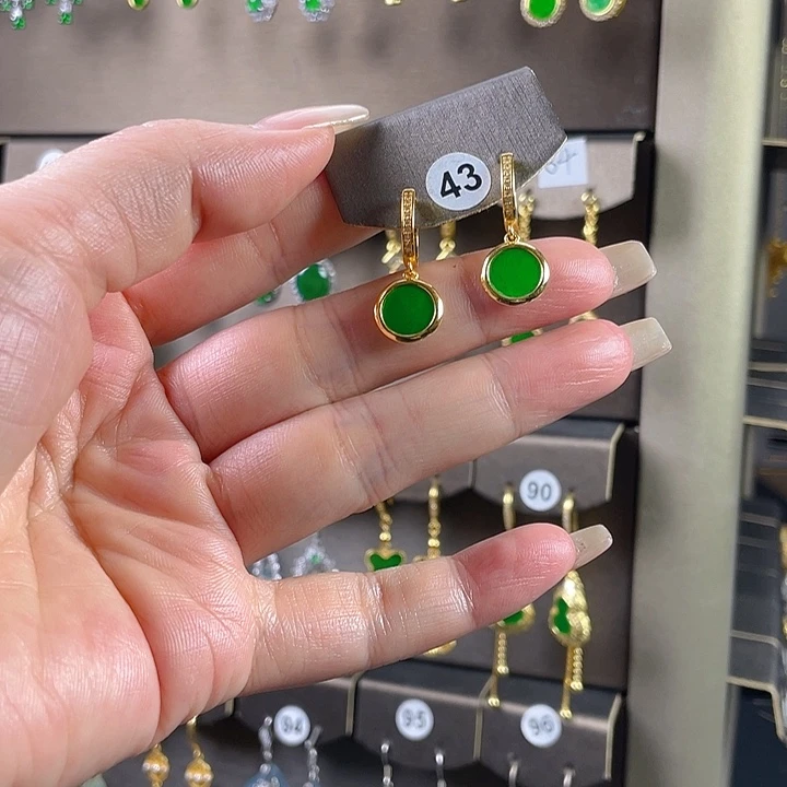 翡翠银S925镶嵌耳饰缅甸A货