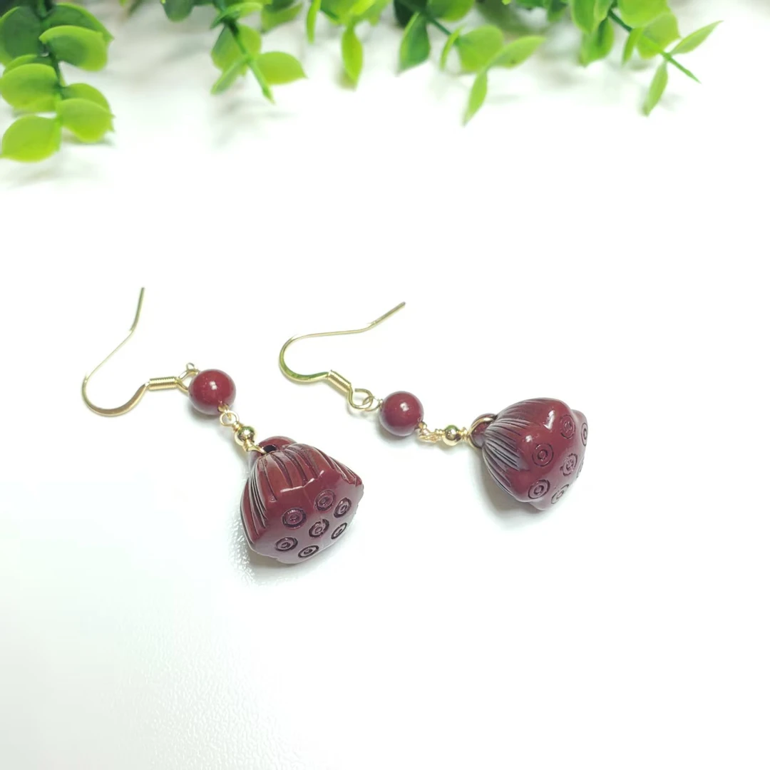 含辰砂工艺品S656【赵小姐】辰砂雕刻耳坠